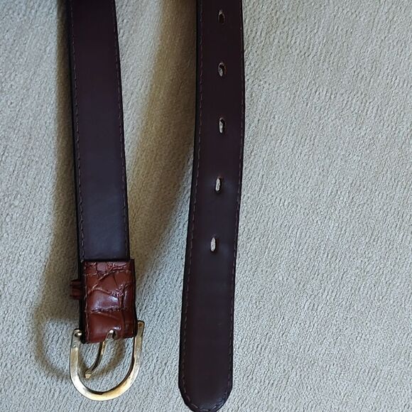 Gator Cowhide Brown Leather Belt Gold Buckle Size 32 - Picture 4 of 11